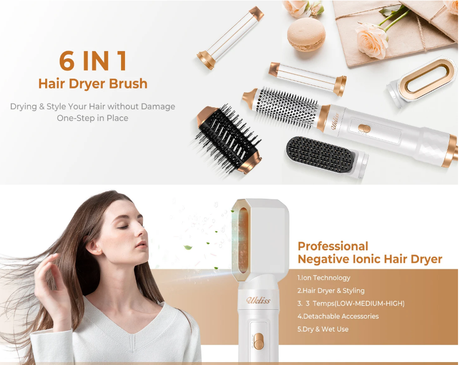 Ukliss 6 In 1 Electric Hair Dryer Brush
