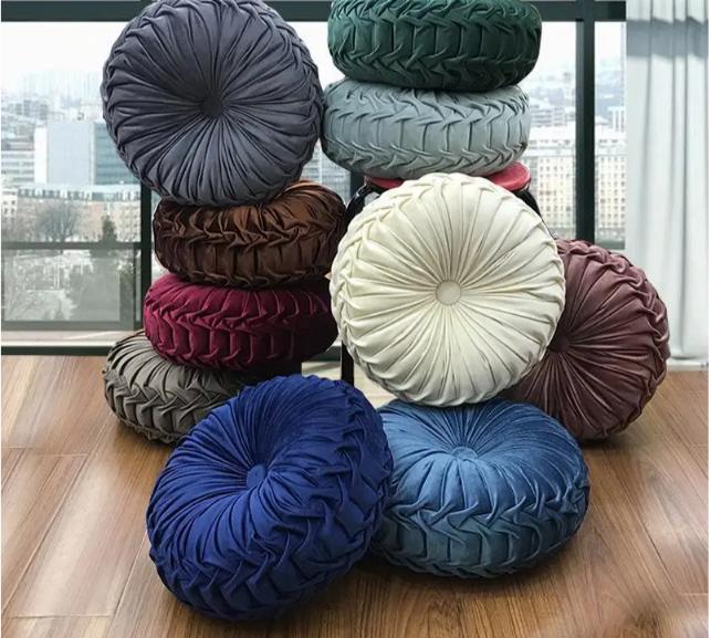 1psc Soft Velvet Round Pillow Cushion