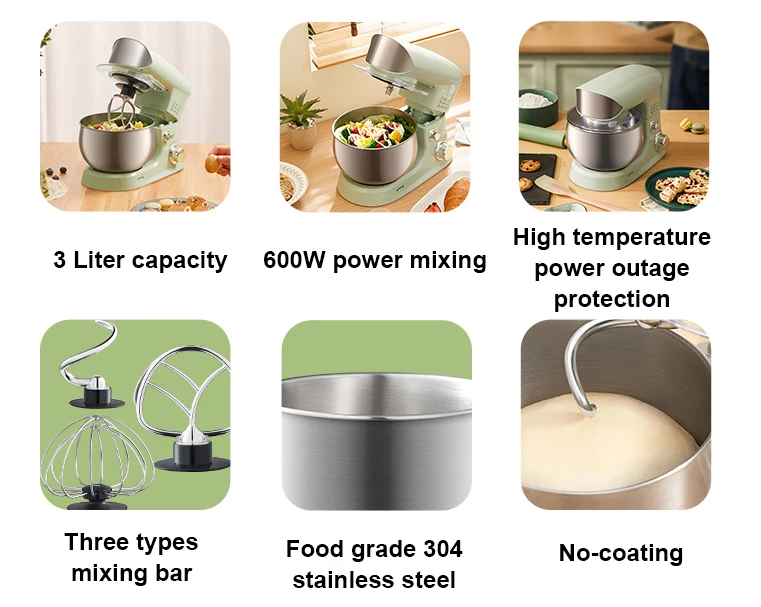 JIQI Stainless Steel Electric Chef Stand Food Mixer